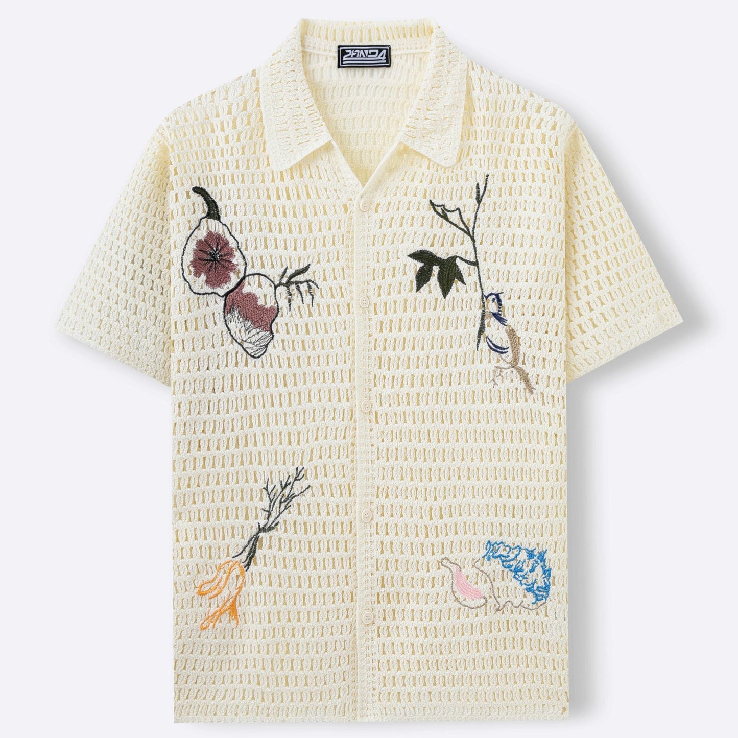 CAMICIA IN MAGLIA TRAFORATA CON RICAMI