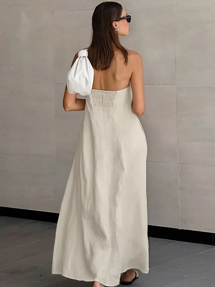 VESTITO A FASCIA MISTO LINO