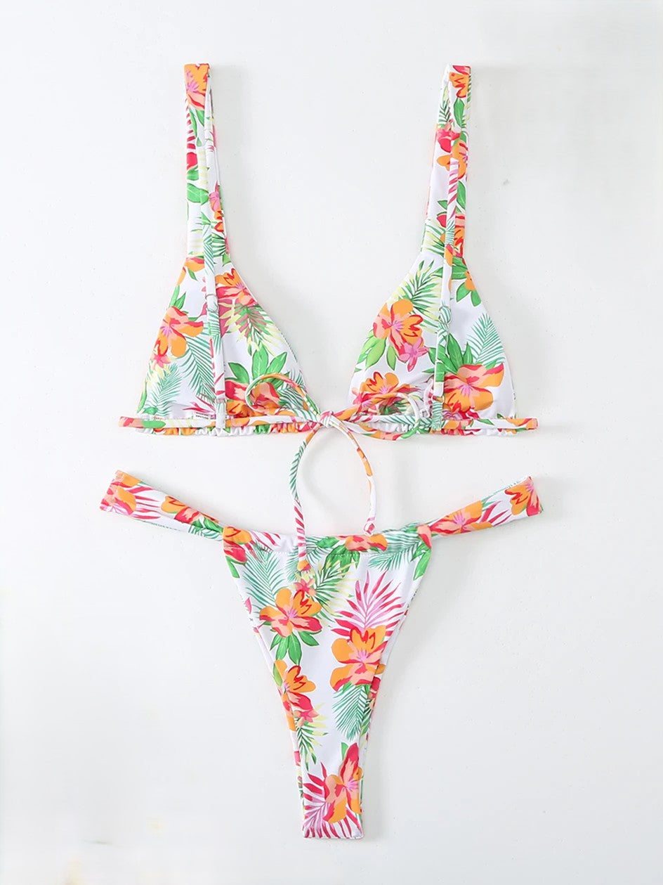 BIKINI A FANTASIA FLOREALE SLIP A TENDINA