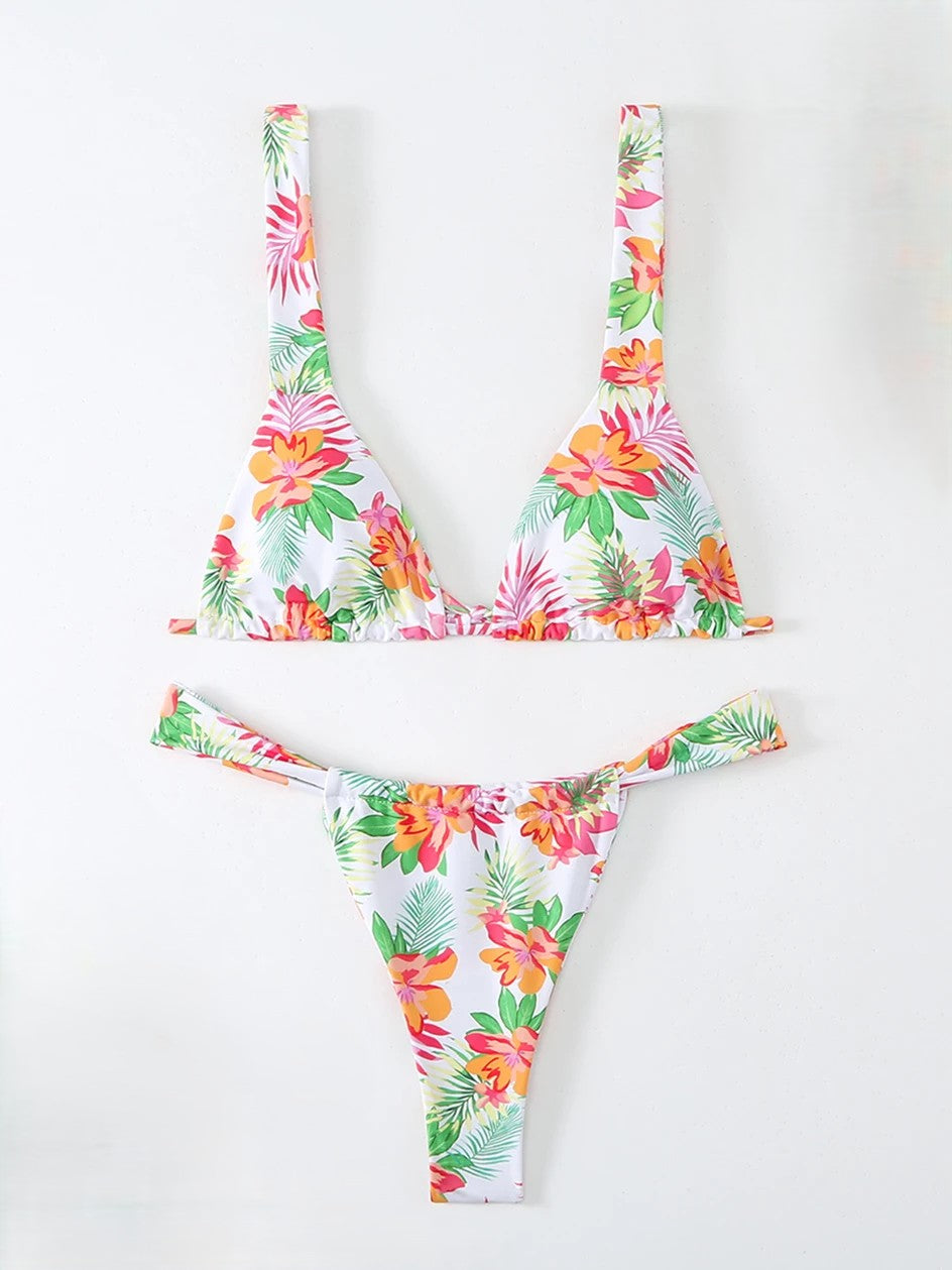 BIKINI A FANTASIA FLOREALE SLIP A TENDINA