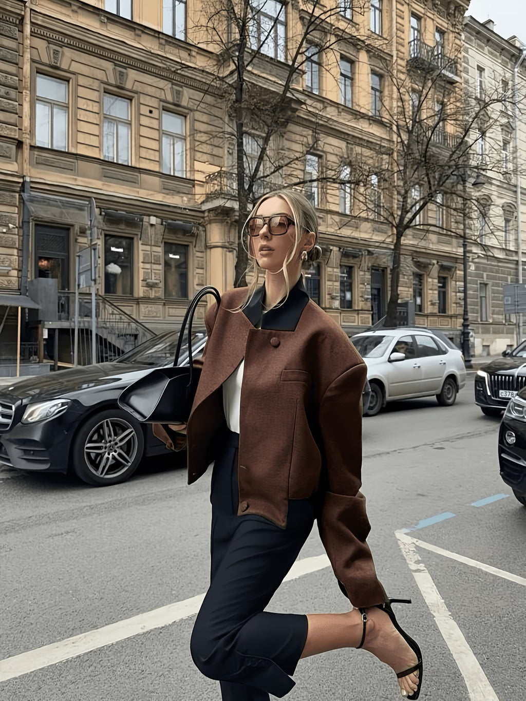 GIACCA OVERSIZE IN TWEED MARRONE