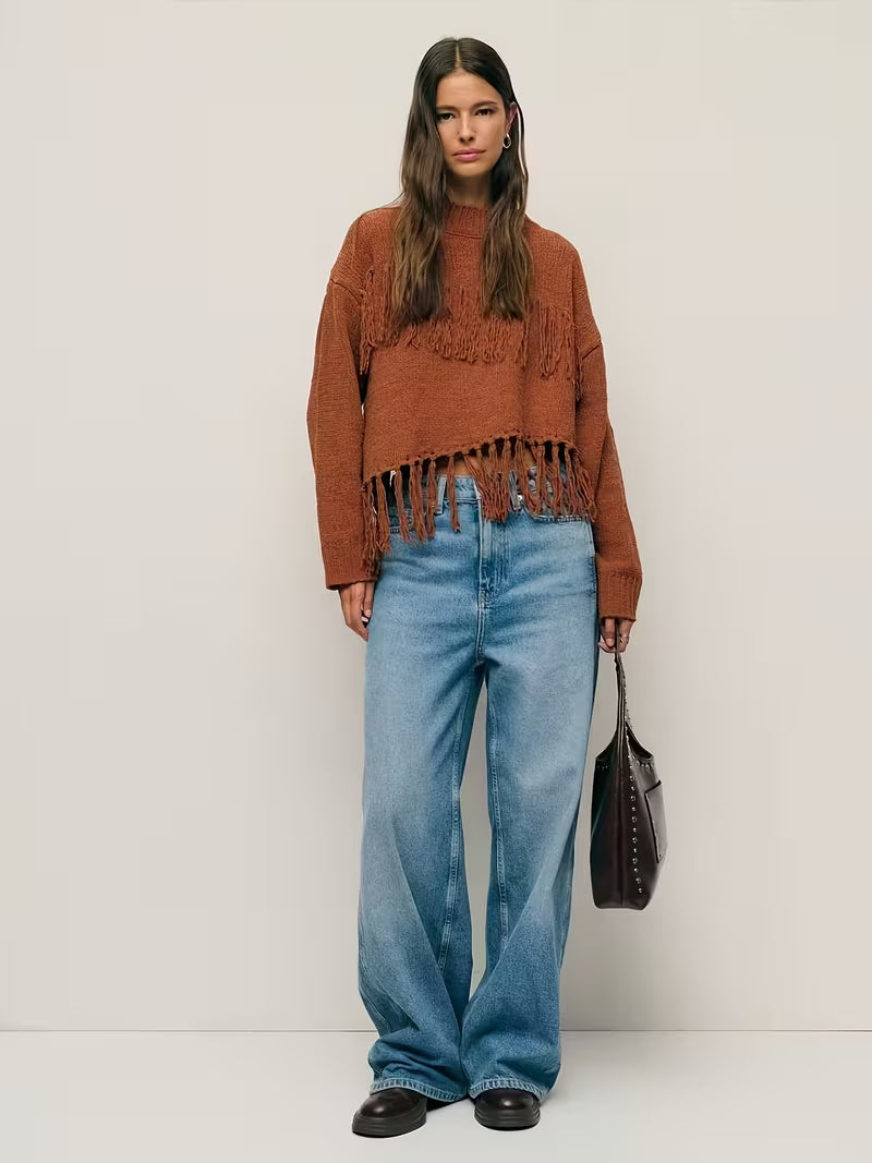 MAGLIA TERRACOTTA CON FRANGE