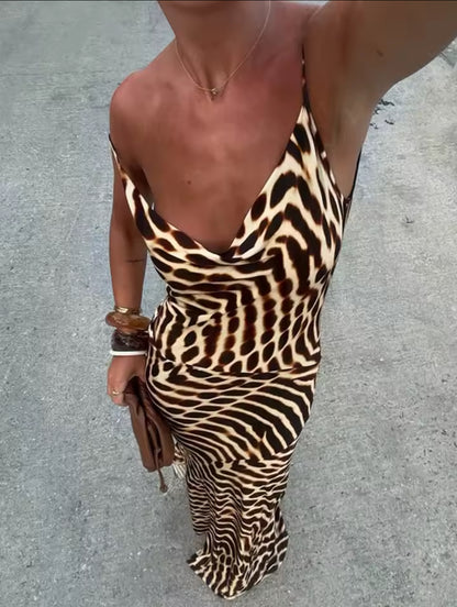 VESTITO LUNGO SATINATO A FANTASIA