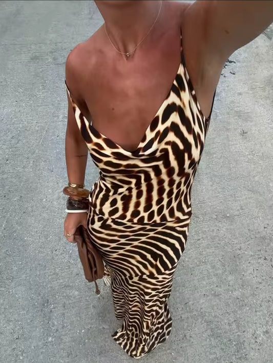 VESTITO LUNGO SATINATO A FANTASIA