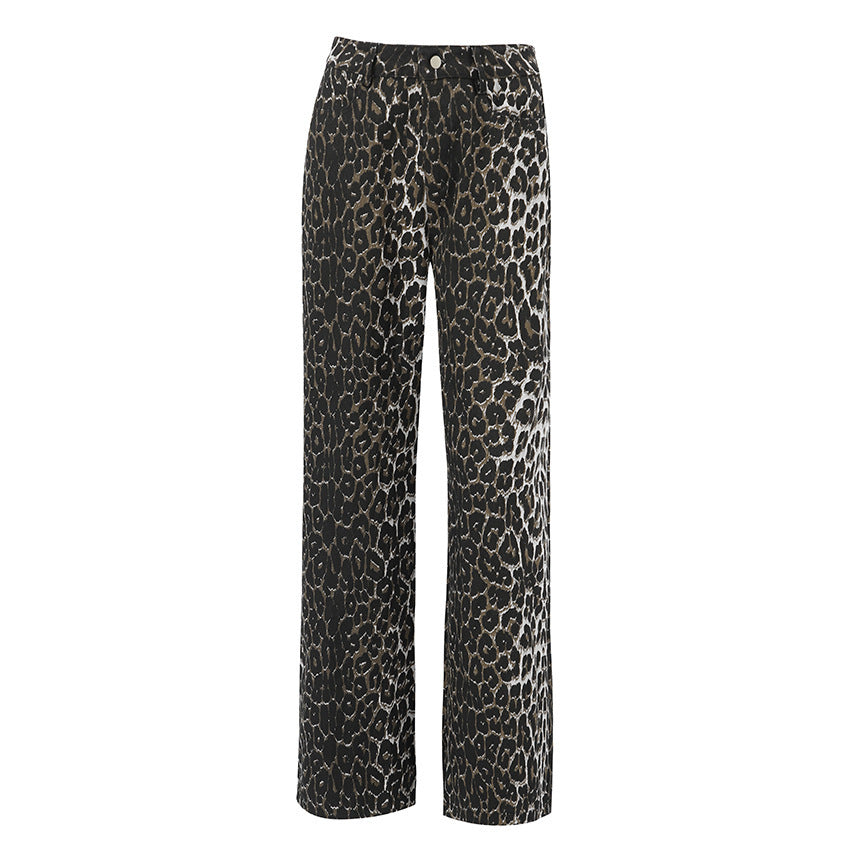 PANTALONI IN DENIM ANIMALIER