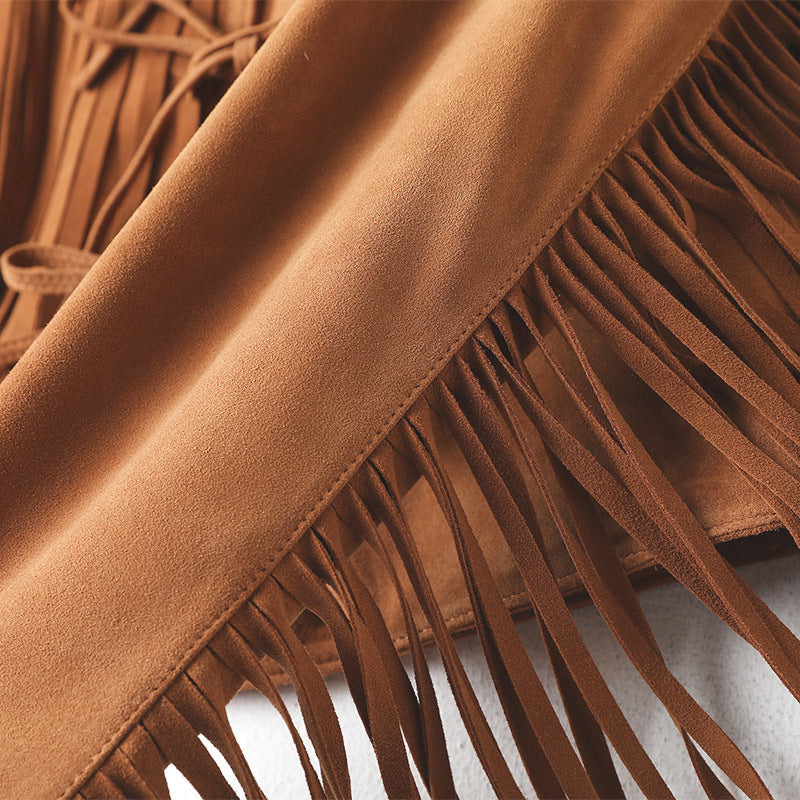 GIUBBINO IN PELLE SCAMOSCIATA CON FRANGE