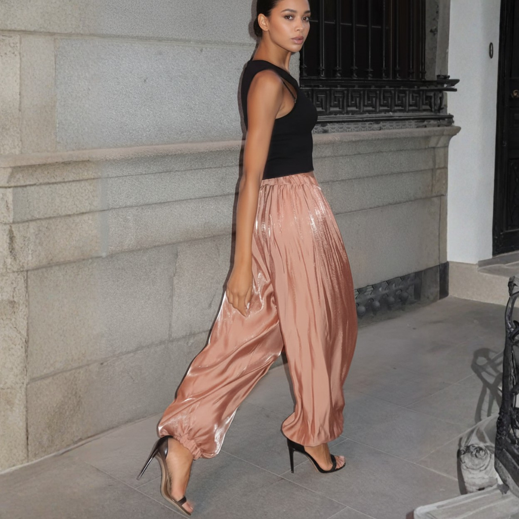 PANTALONE HAREM METALLIZZATO