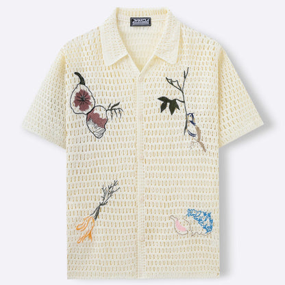 CAMICIA IN MAGLIA TRAFORATA CON RICAMI