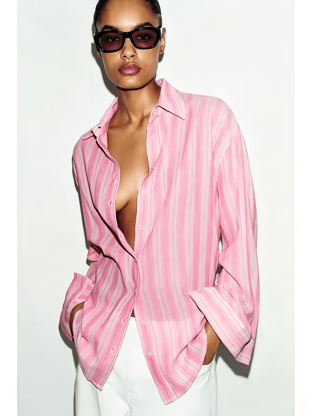 CAMICIA A RIGHE ROSA