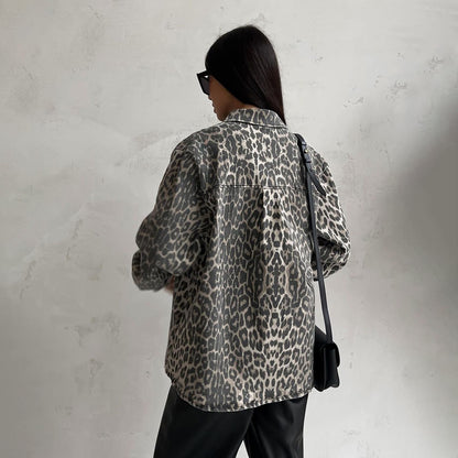 GIUBBINO OVER IN DENIM ANIMALIER