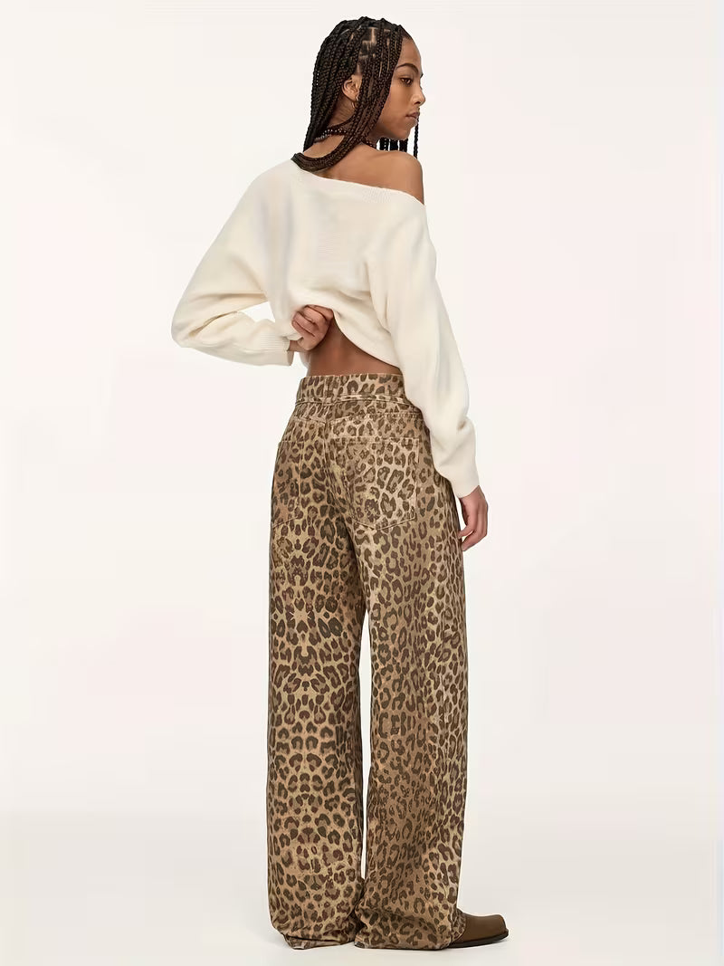 PANTALONI IN DENIM ANIMALIER