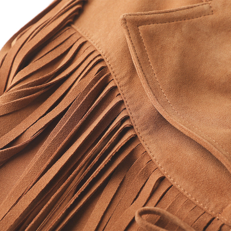 GIUBBINO IN PELLE SCAMOSCIATA CON FRANGE