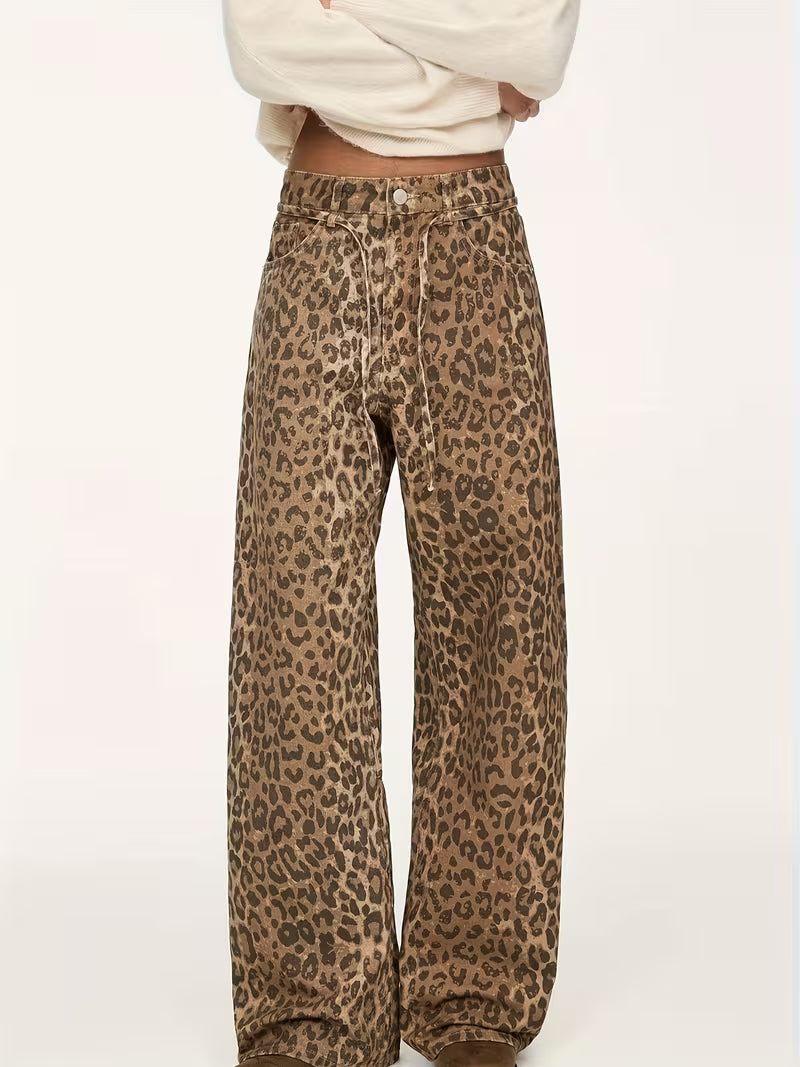 PANTALONI IN DENIM ANIMALIER