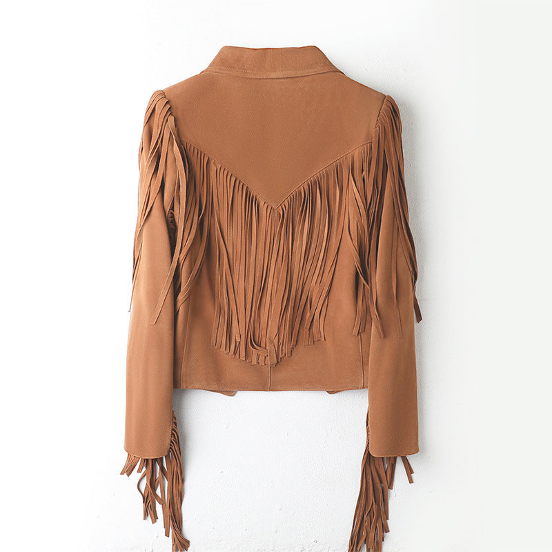 GIUBBINO IN PELLE SCAMOSCIATA CON FRANGE