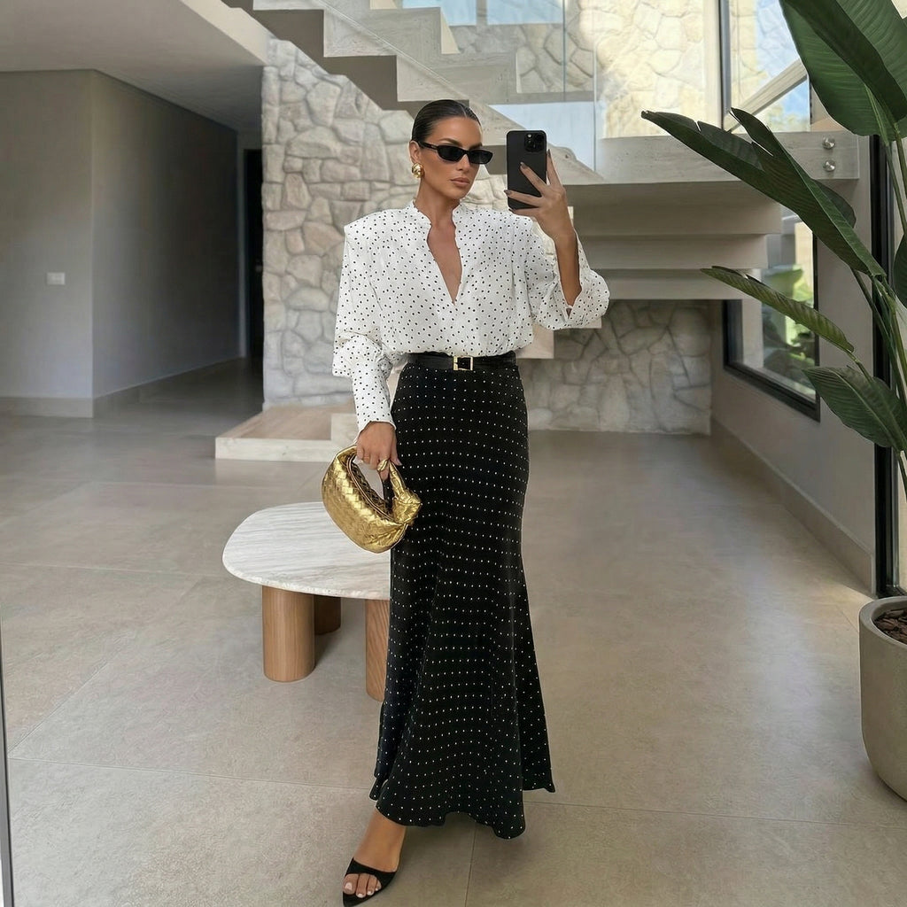 CAMICIA A POIS CON SPALLINE