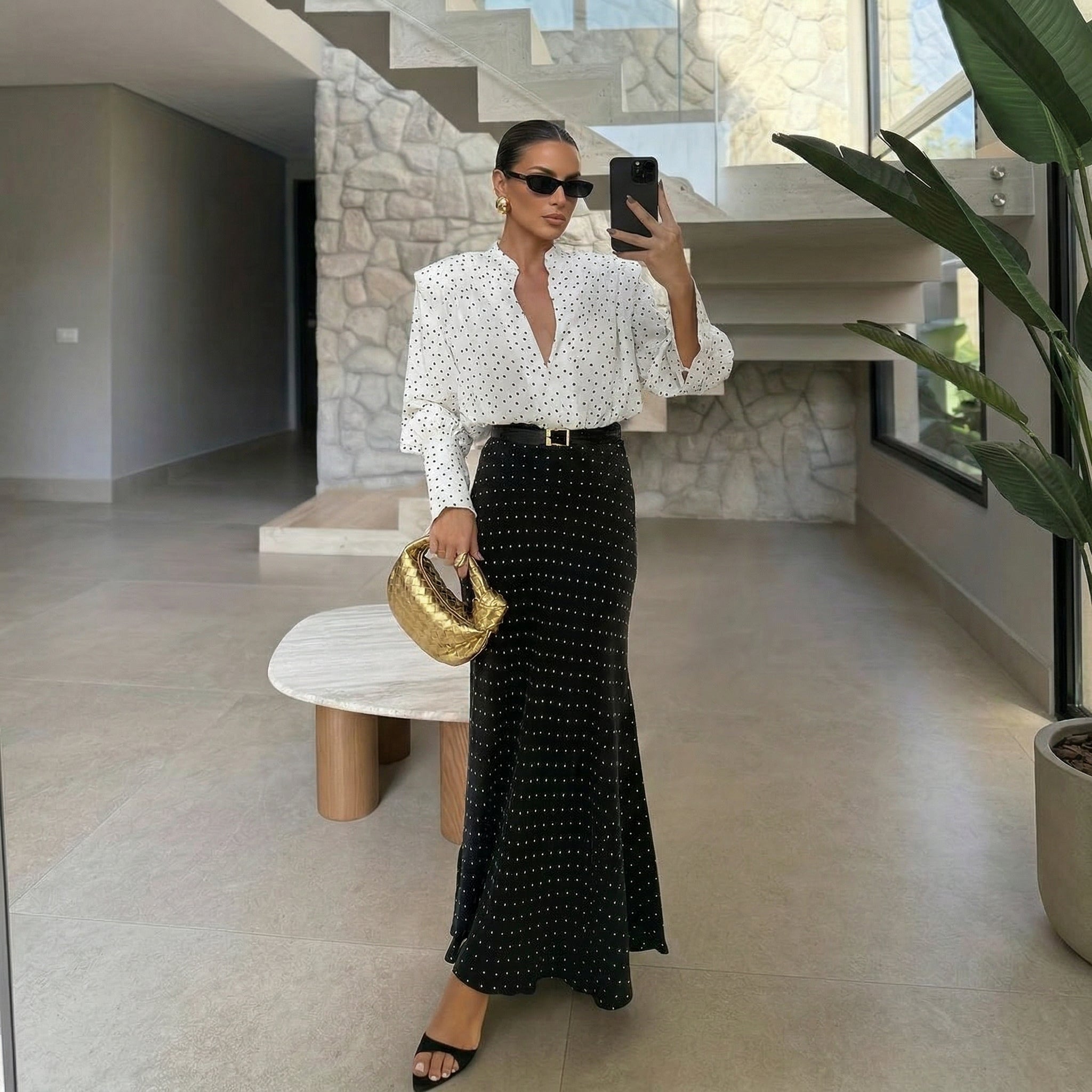 CAMICIA A POIS CON SPALLINE