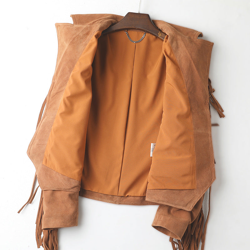 GIUBBINO IN PELLE SCAMOSCIATA CON FRANGE