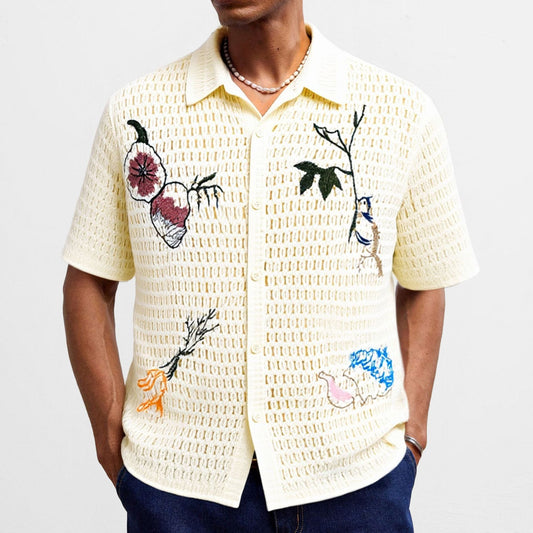 CAMICIA IN MAGLIA TRAFORATA CON RICAMI