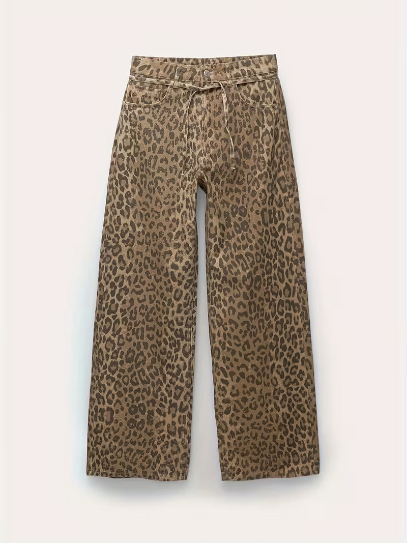 PANTALONI IN DENIM ANIMALIER