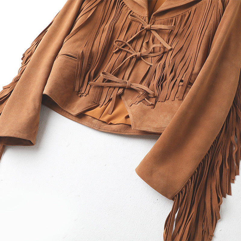 GIUBBINO IN PELLE SCAMOSCIATA CON FRANGE