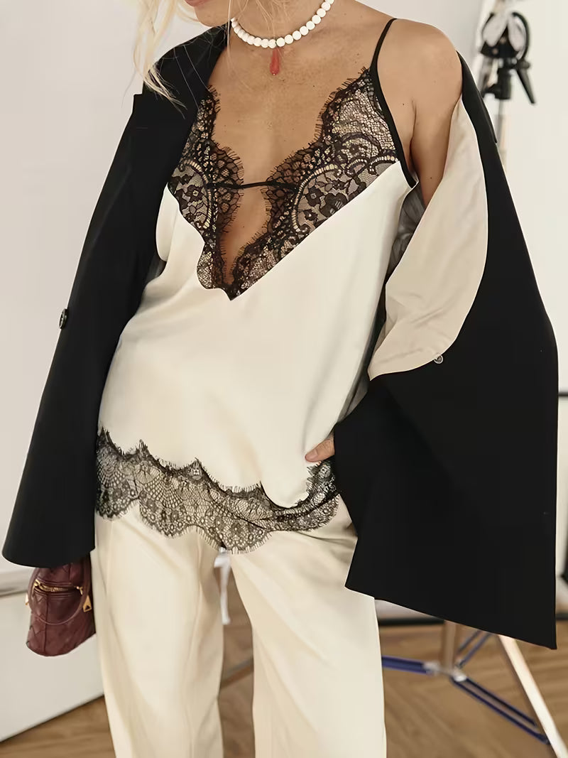 TOP SATINATO CON PIZZO
