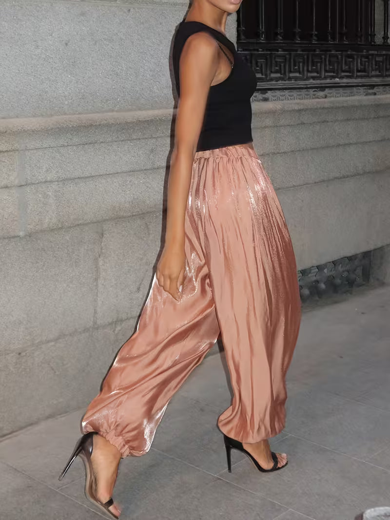 PANTALONE HAREM METALLIZZATO