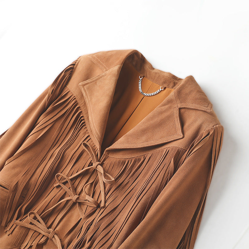 GIUBBINO IN PELLE SCAMOSCIATA CON FRANGE