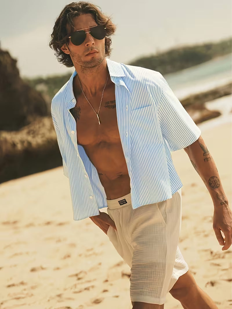 CAMICIA CORTA A RIGHE