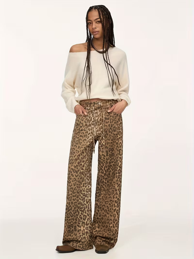 PANTALONI IN DENIM ANIMALIER