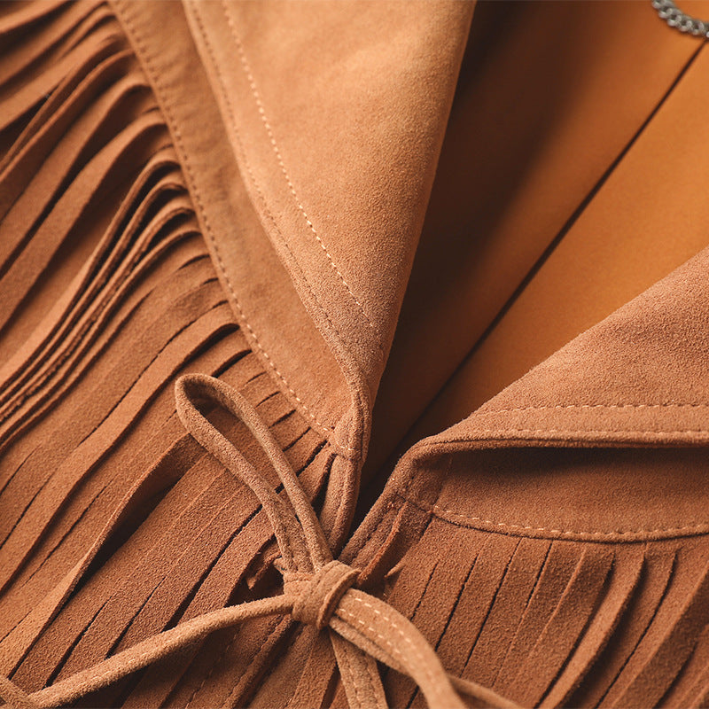 GIUBBINO IN PELLE SCAMOSCIATA CON FRANGE