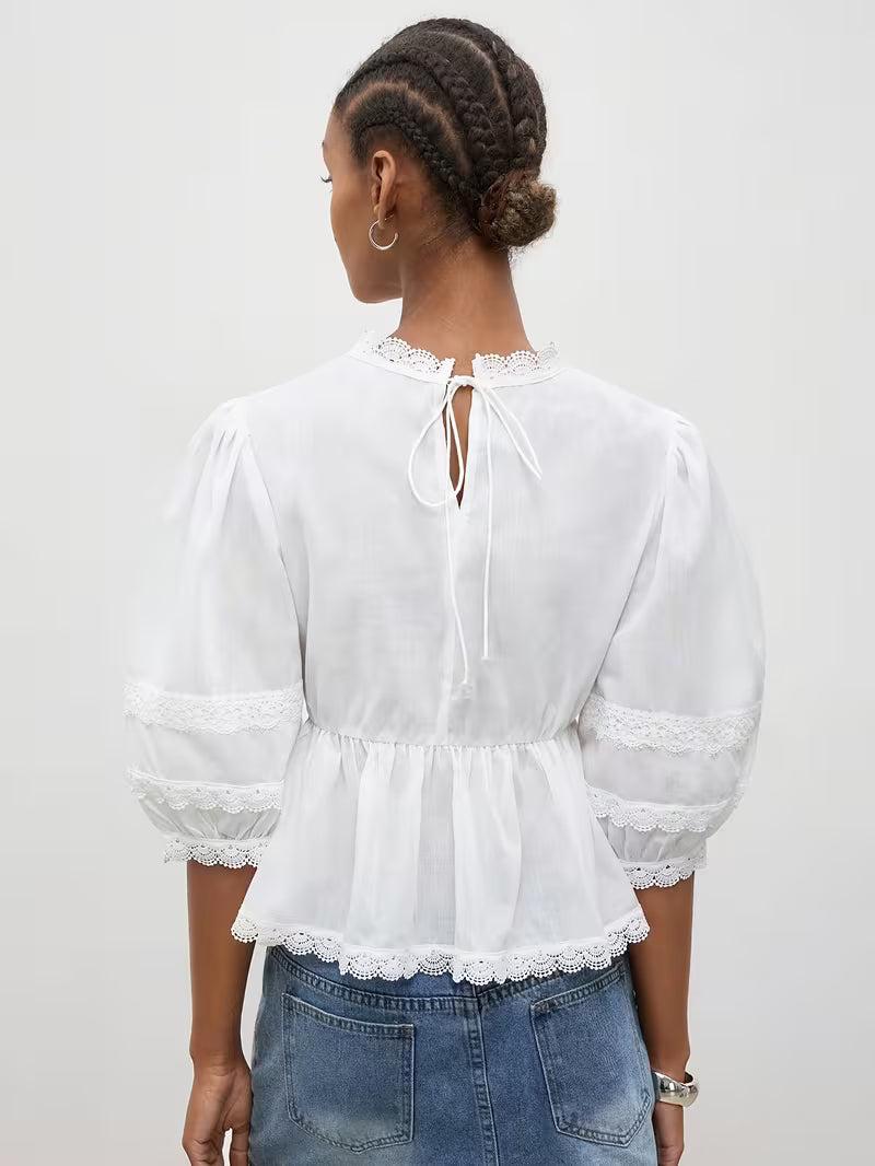 BLUSA CON RICAMO SANGALLO