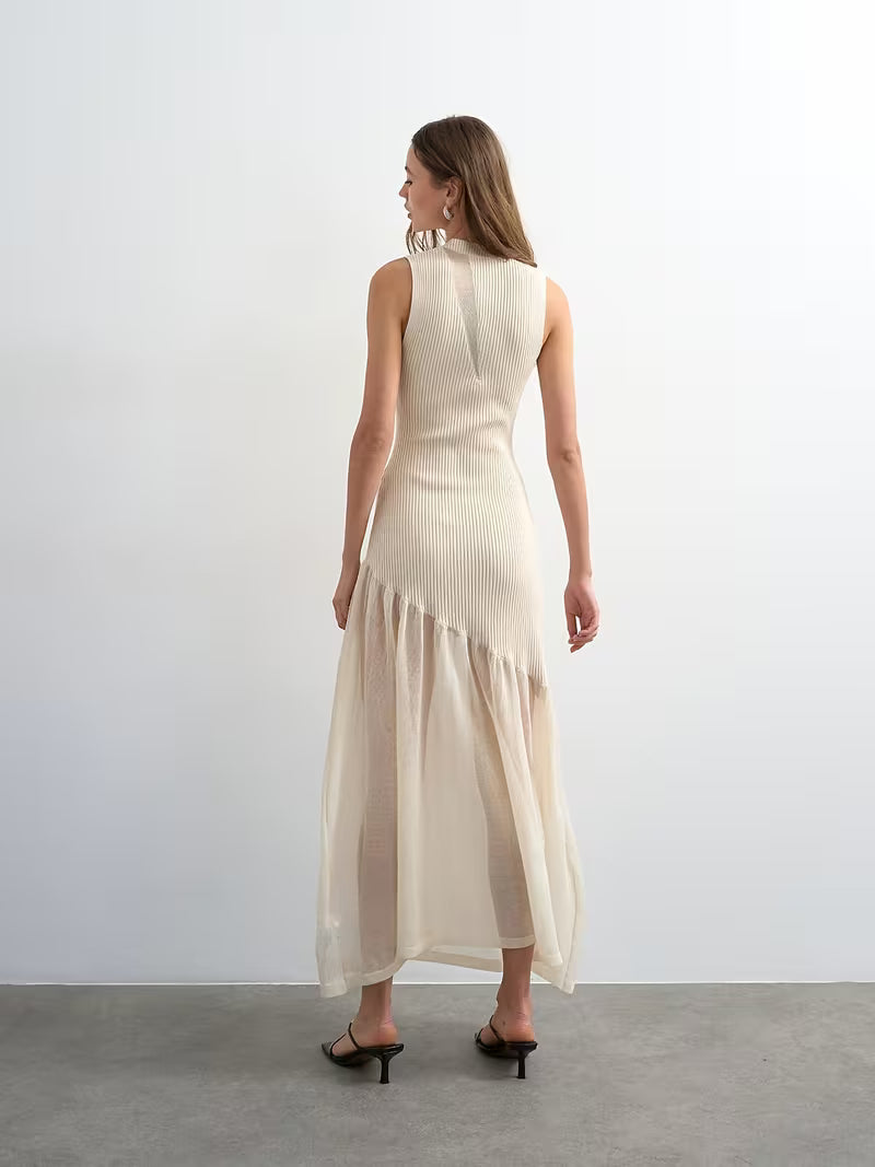 VESTITO LUNGO IN MAGLIA E TULLE