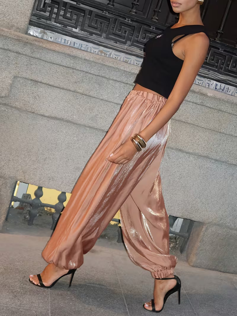 PANTALONE HAREM METALLIZZATO