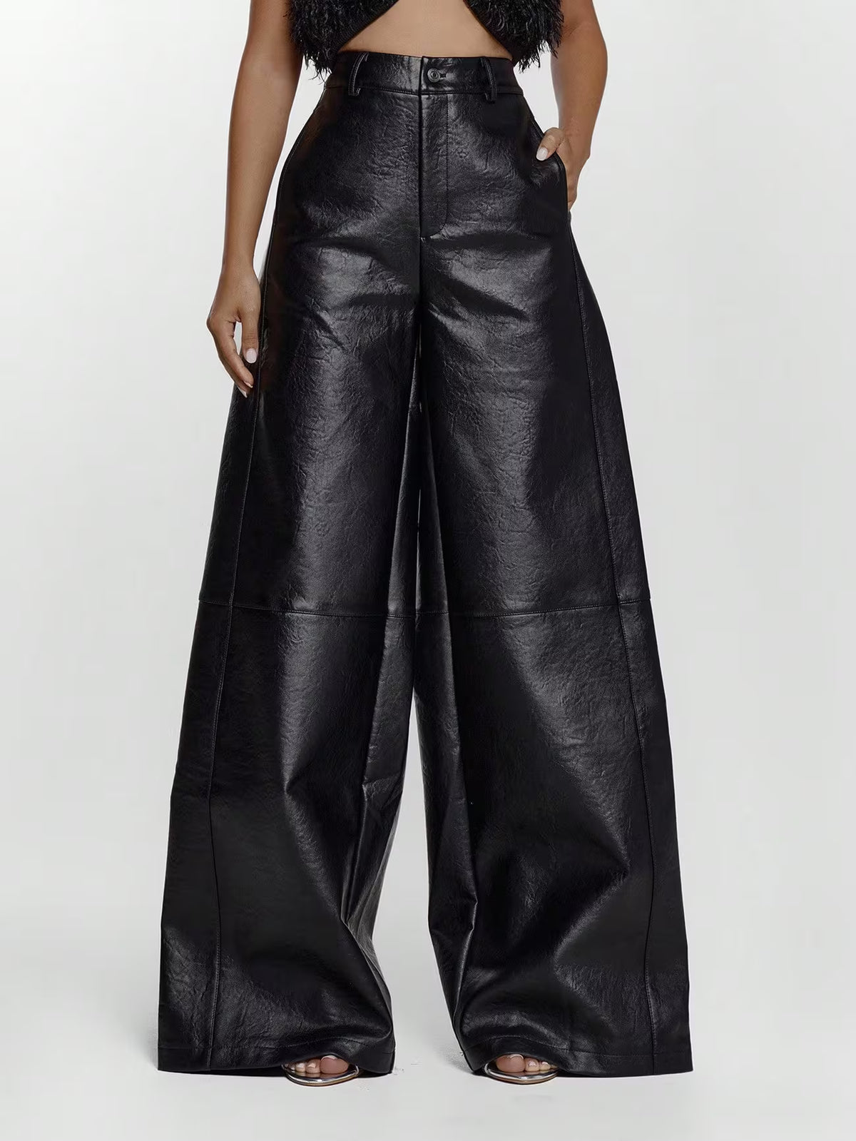 PANTALONE WIDE LEG EFFETTO PELLE