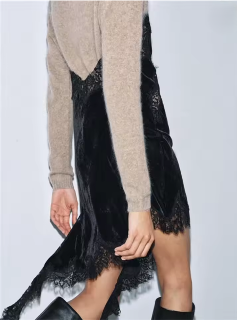 VESTITO SOTTOVESTE IN VELLUTO E PIZZO