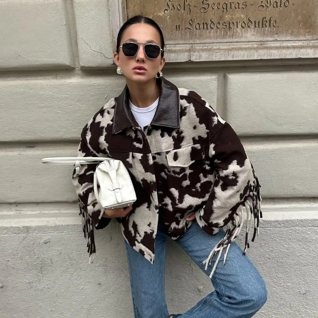 GIUBBINO STAMPA COW CON FRANGE