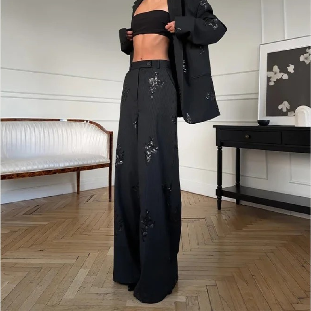 PANTALONE GESSATO CON PAILLETTES