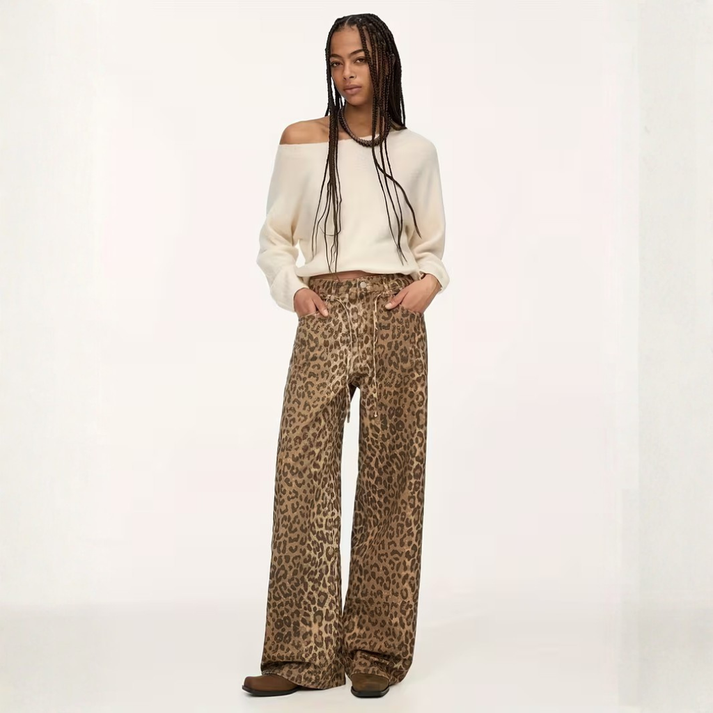 PANTALONI IN DENIM ANIMALIER