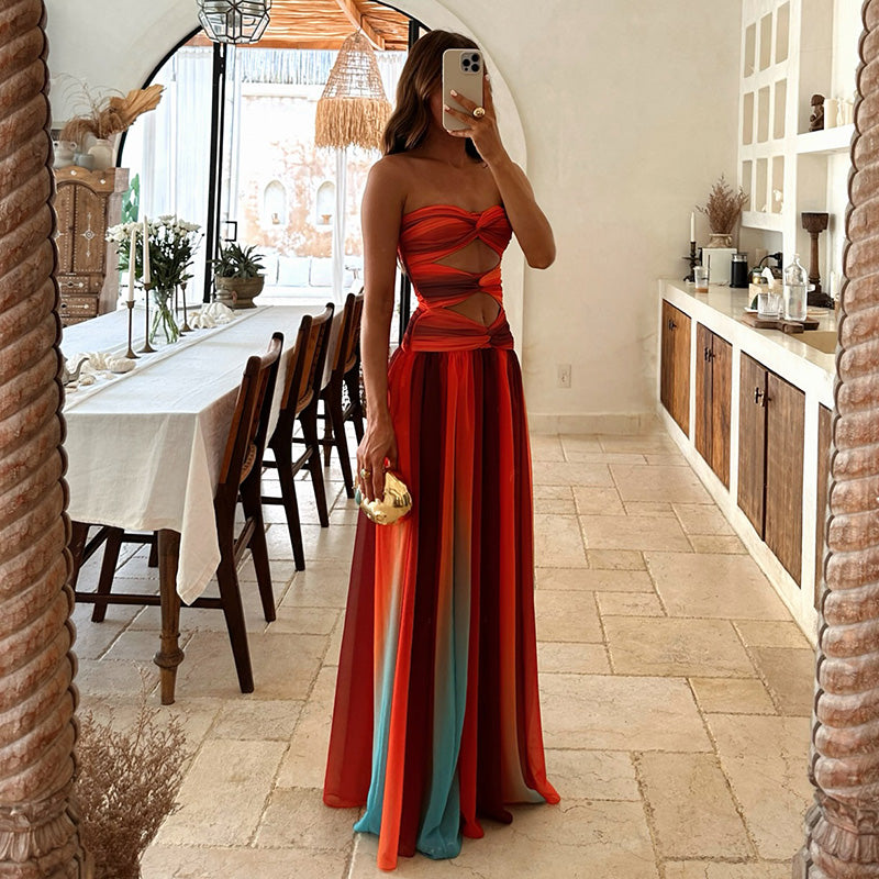 VESTITO LUNGO IN TULLE TIE-DYE