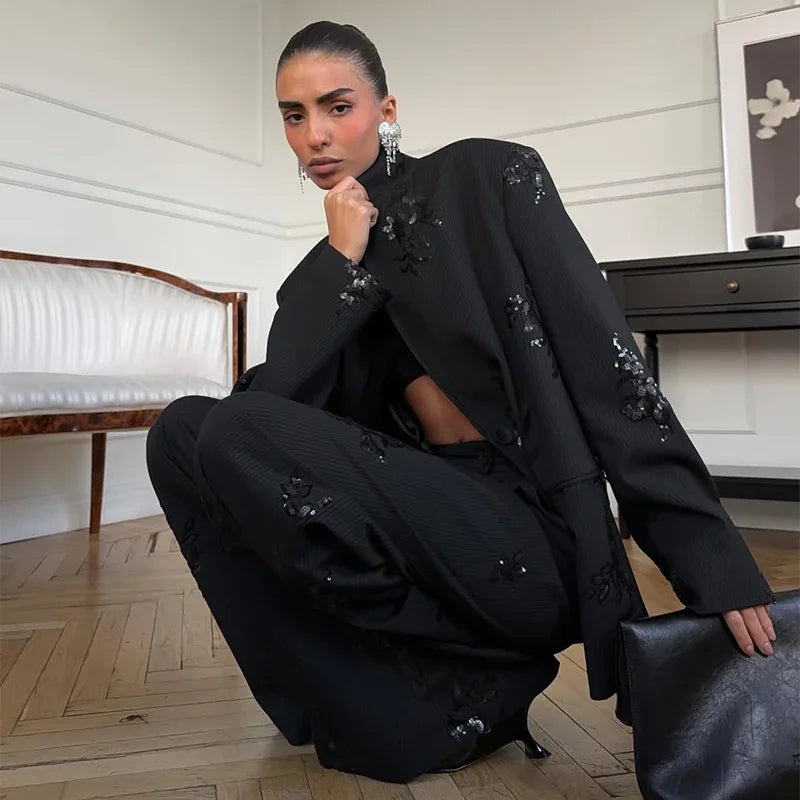 PANTALONE GESSATO CON PAILLETTES