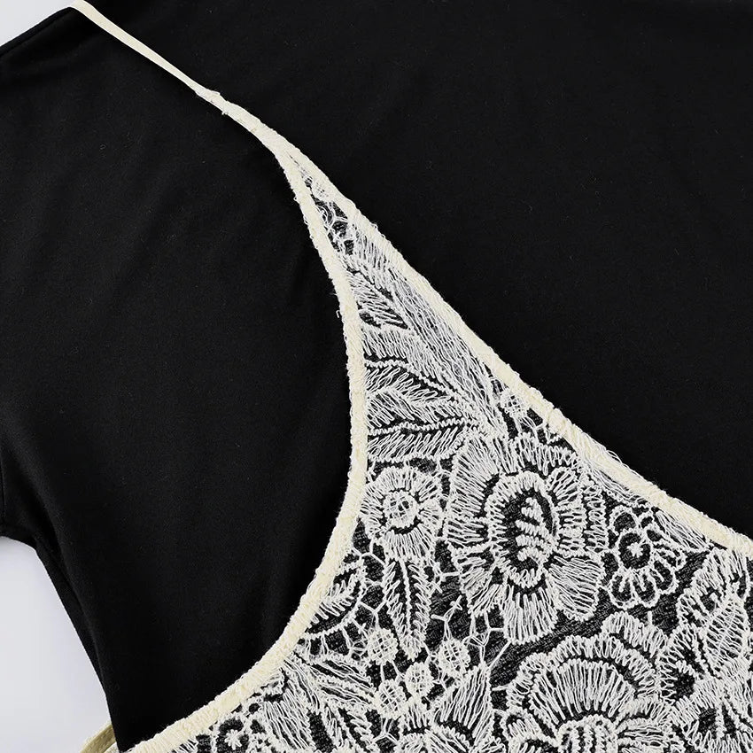 T-SHIRT NERA CON CANOTTA IN PIZZO