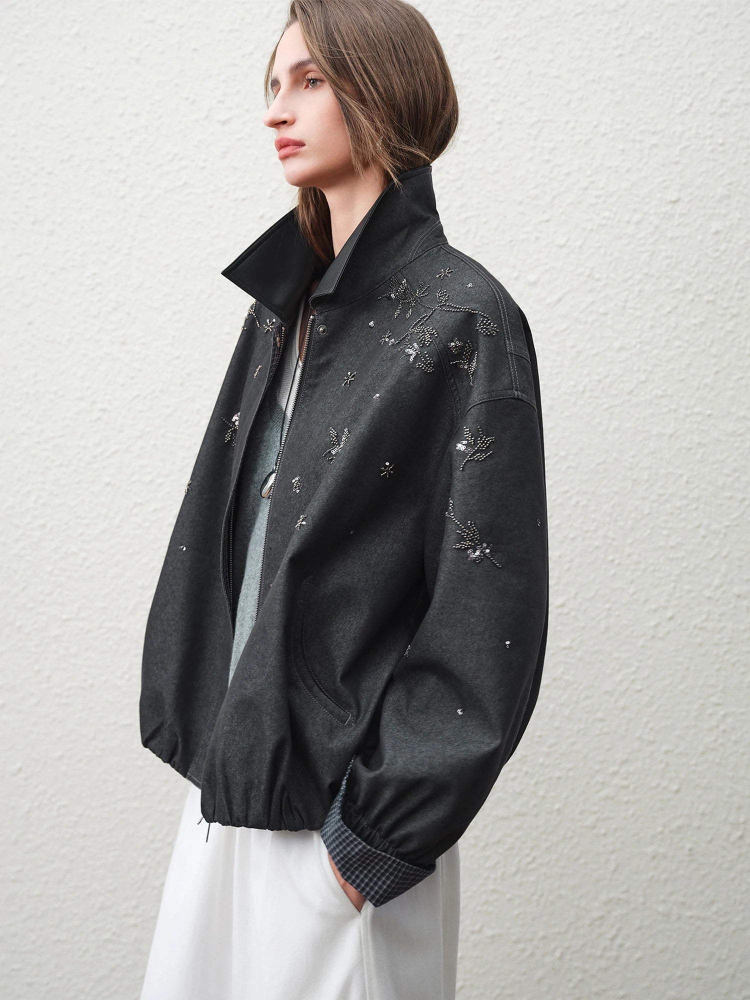 BOMBER DENIM CON PERLINE