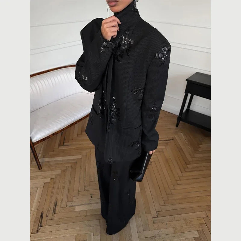 PANTALONE GESSATO CON PAILLETTES