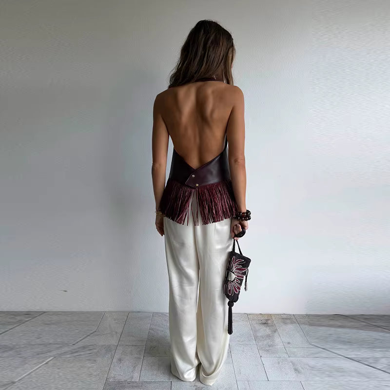 TOP IN ECOPELLE CON FRANGE