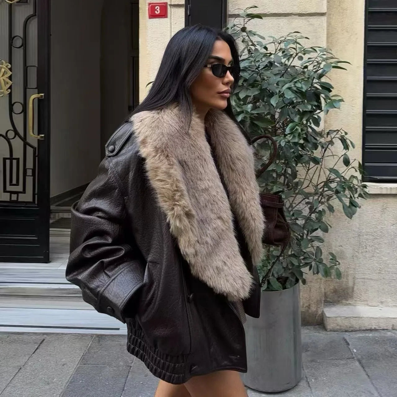 BOMBER IN ECOPELLE COLLO IN PELLICCIA