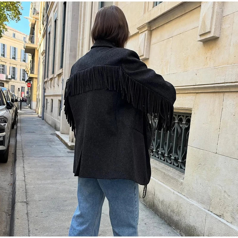 BLAZER IN PANNO CON FRANGE