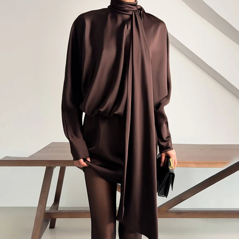 VESTITO SATINATO MARRONE