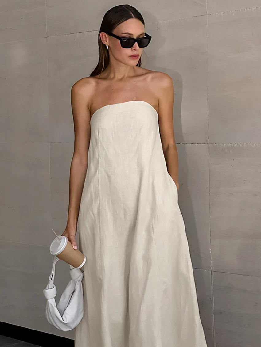 VESTITO A FASCIA MISTO LINO