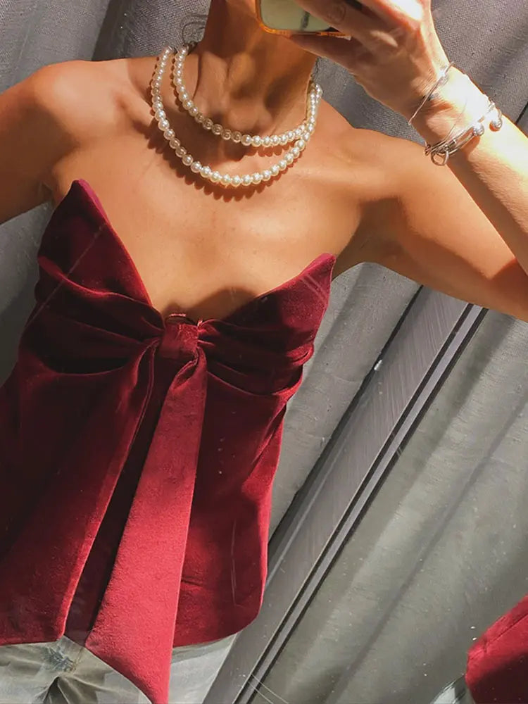 TOP FIOCCO IN VELLUTO