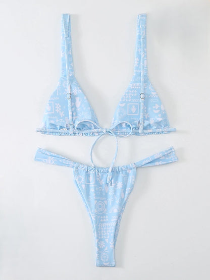 BIKINI A FANTASIA CELESTE SLIP A TENDINA
